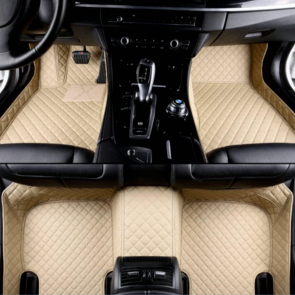 Black Beige Leather Car Floor Mats E9611