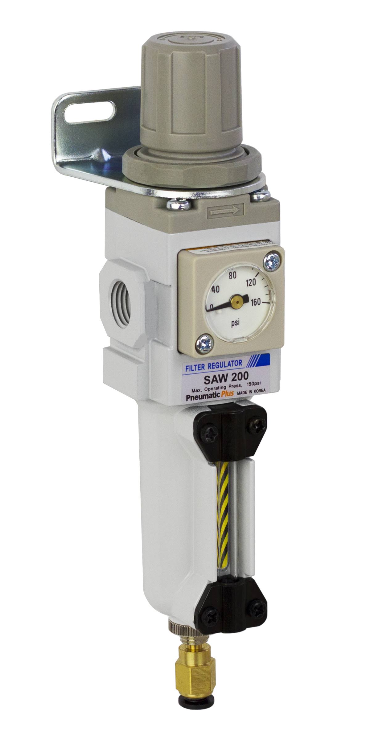Miniature Compressed Air Particulate Filter Regulator Piggyback Combo 1/4 NPT Metal Bowl U6639