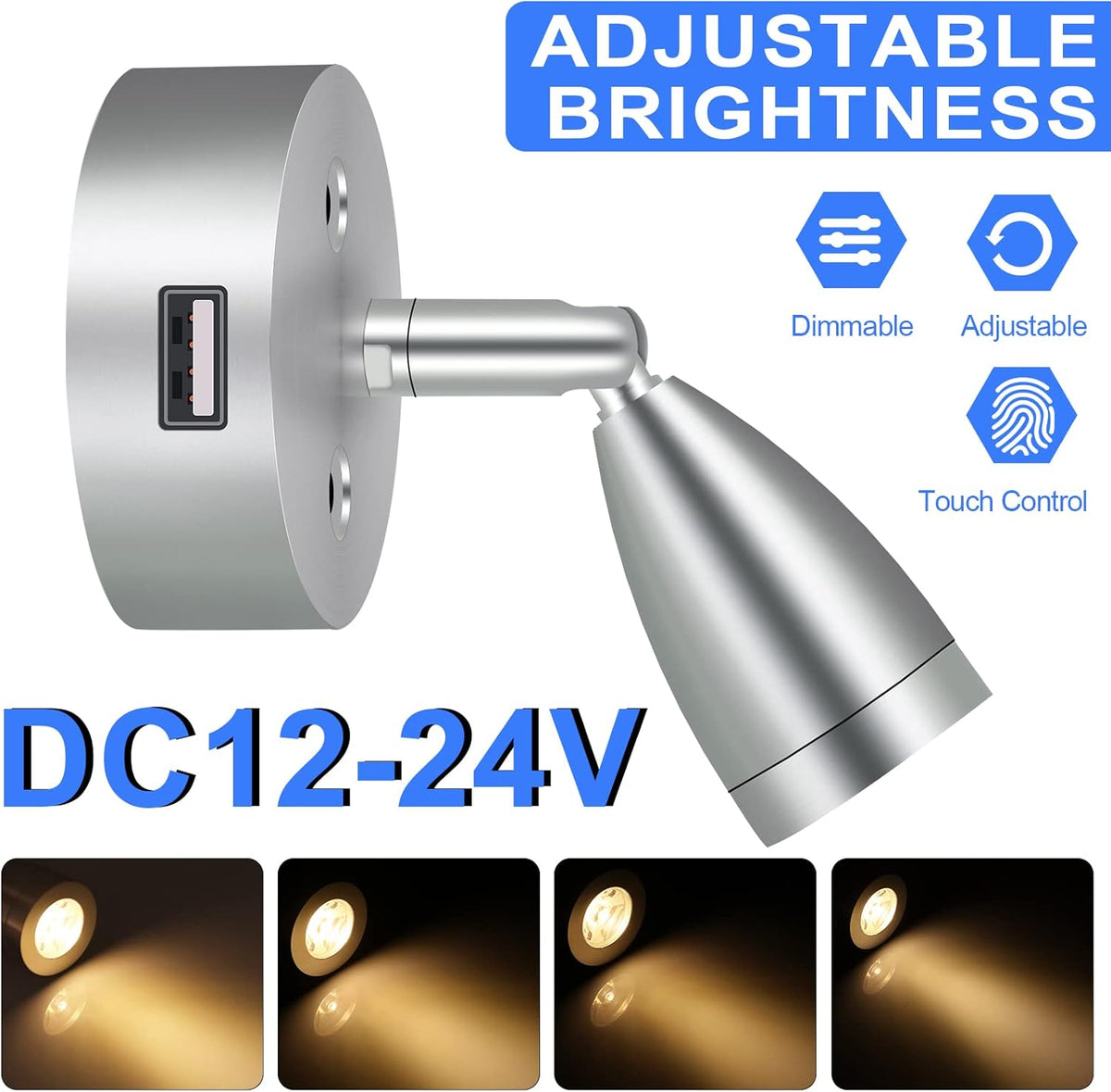 4PCS DC12-24V LED Reading Lamp with USB Port N2080