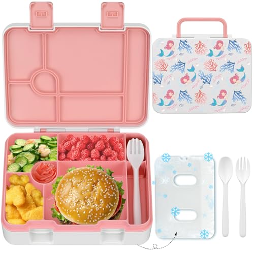 Kids 5 Compartment Leak-Proof Bento Lunch Box with Ice Pack and Utensils G85455