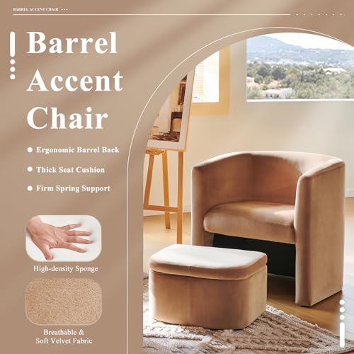 Green Velvet Accent Chair with Storage Ottoman W1062