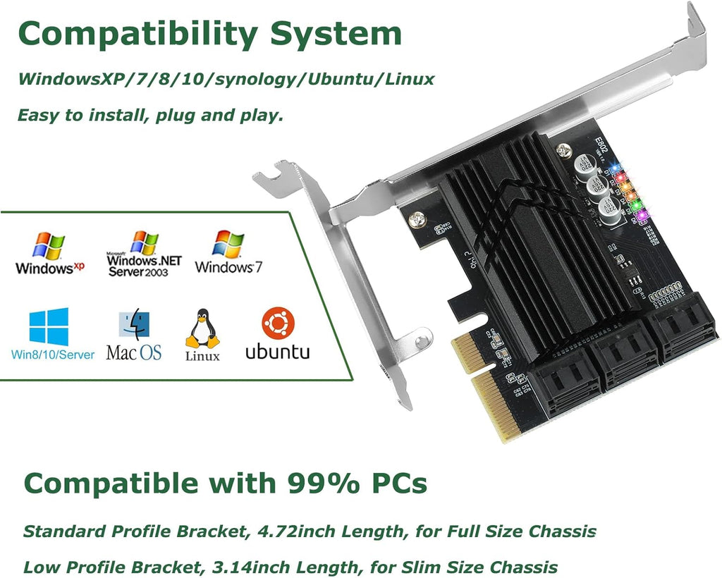 PCIe X4 6 Ports SATA III Expansion Card 6 Gbps with 6 SATA Cables I689