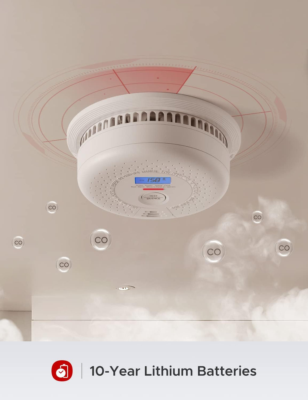 10-Year Battery Smoke and Carbon Monoxide Alarm with Display, 5-Pack V50888