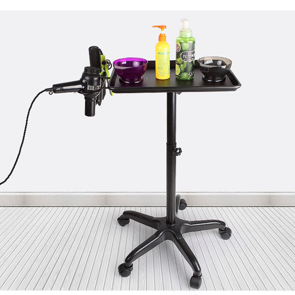 Black Adjustable Aluminum Salon Tray Cart on Wheels F5773