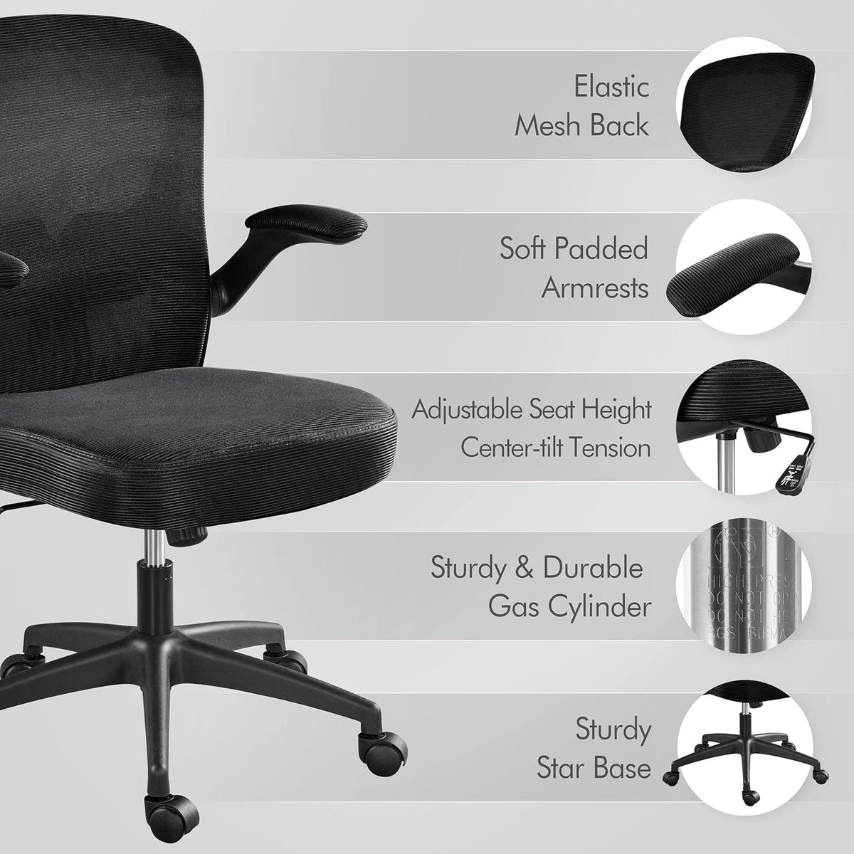 Black Ergonomic Mesh Office Chair with Flip-up Arms C92932