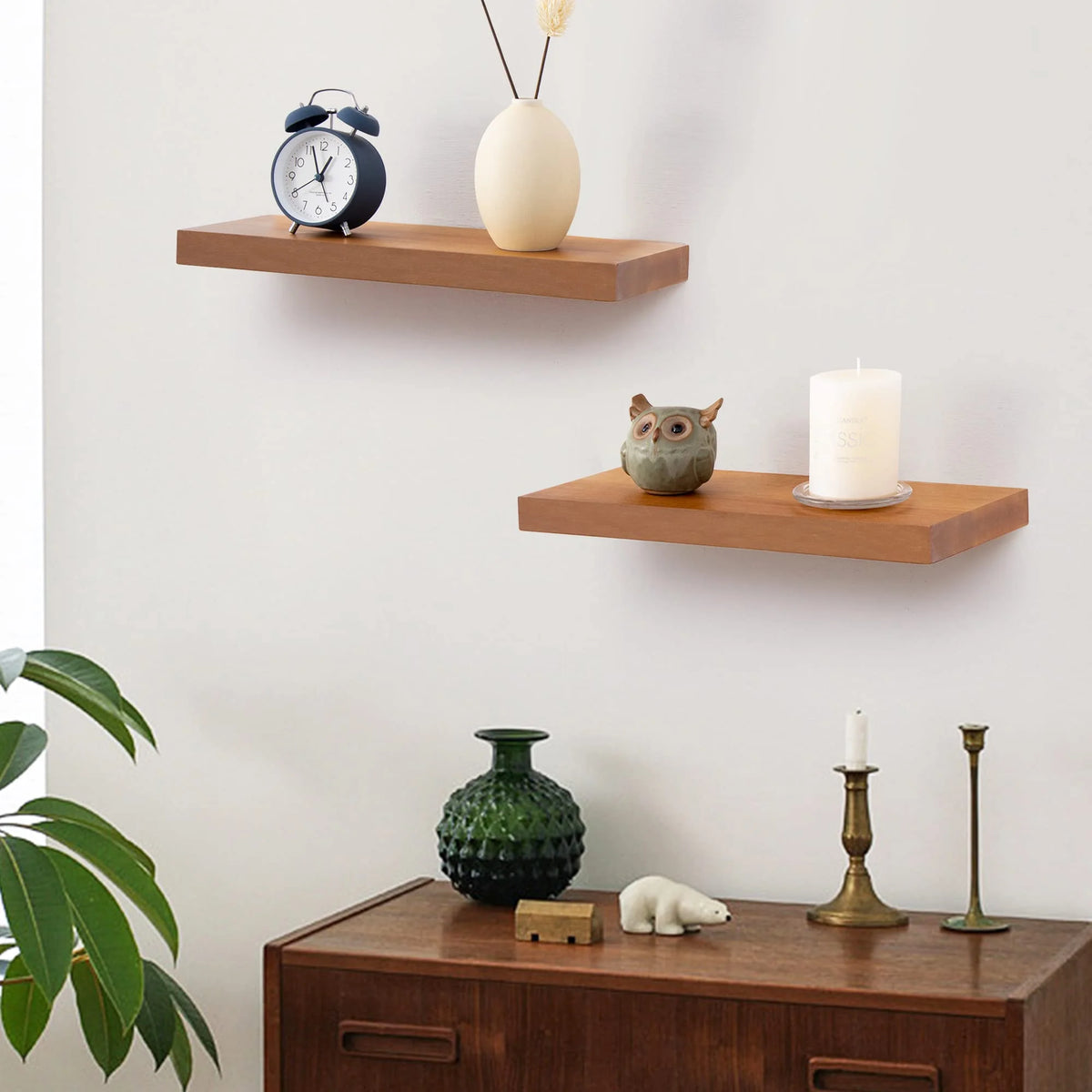 16 inch Solid Acacia Wood Floating Shelves Set of 2 Z80729