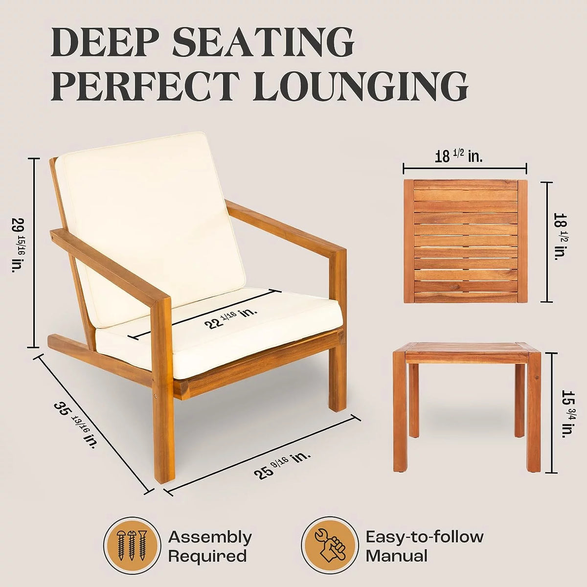 Outdoor Club Chairs Set of 2 with Wooden Side Table D3782