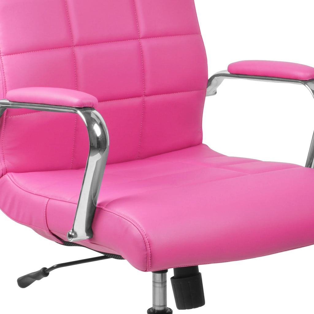 Mid-Back Pink Vinyl Executive Swivel Office Chair with Chrome Base and Arms J379