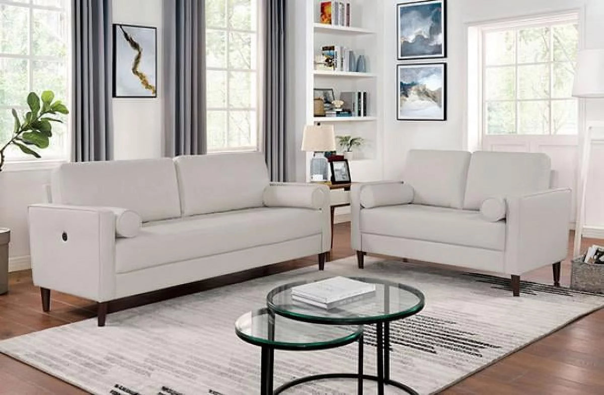 Off-White Leatherette Living Room Set 3pcs Q159170