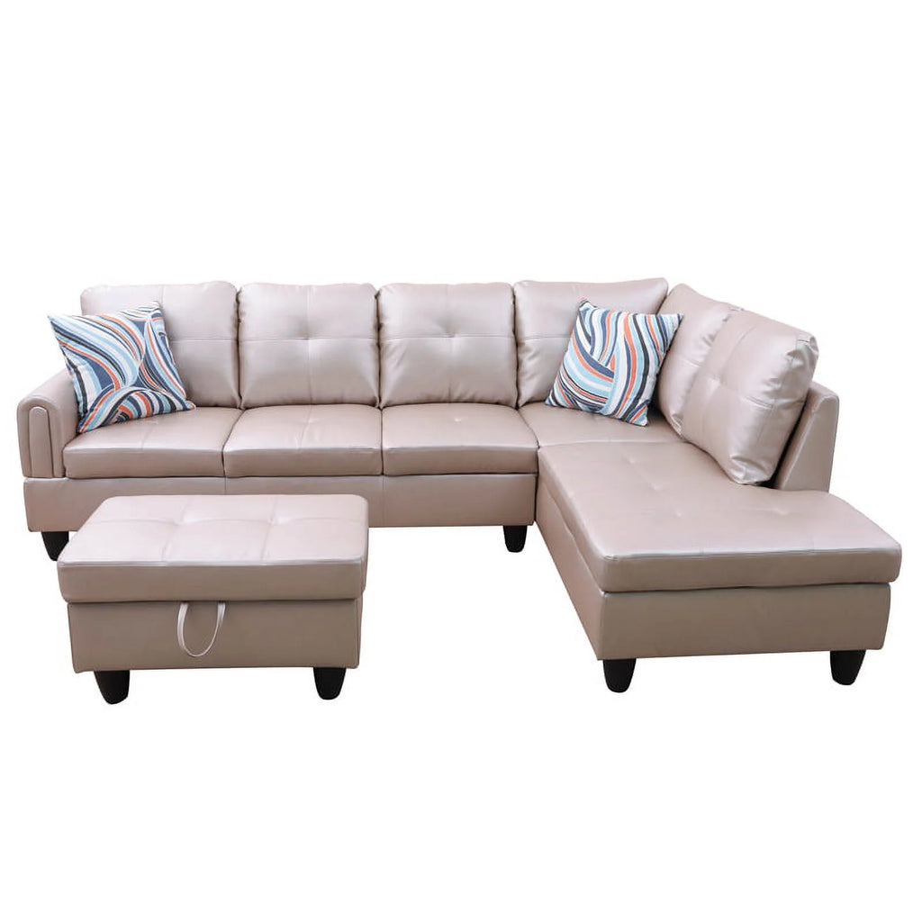 Faux Leather 3 Pieces Right Facing Sofa Set With Ottoman M97775