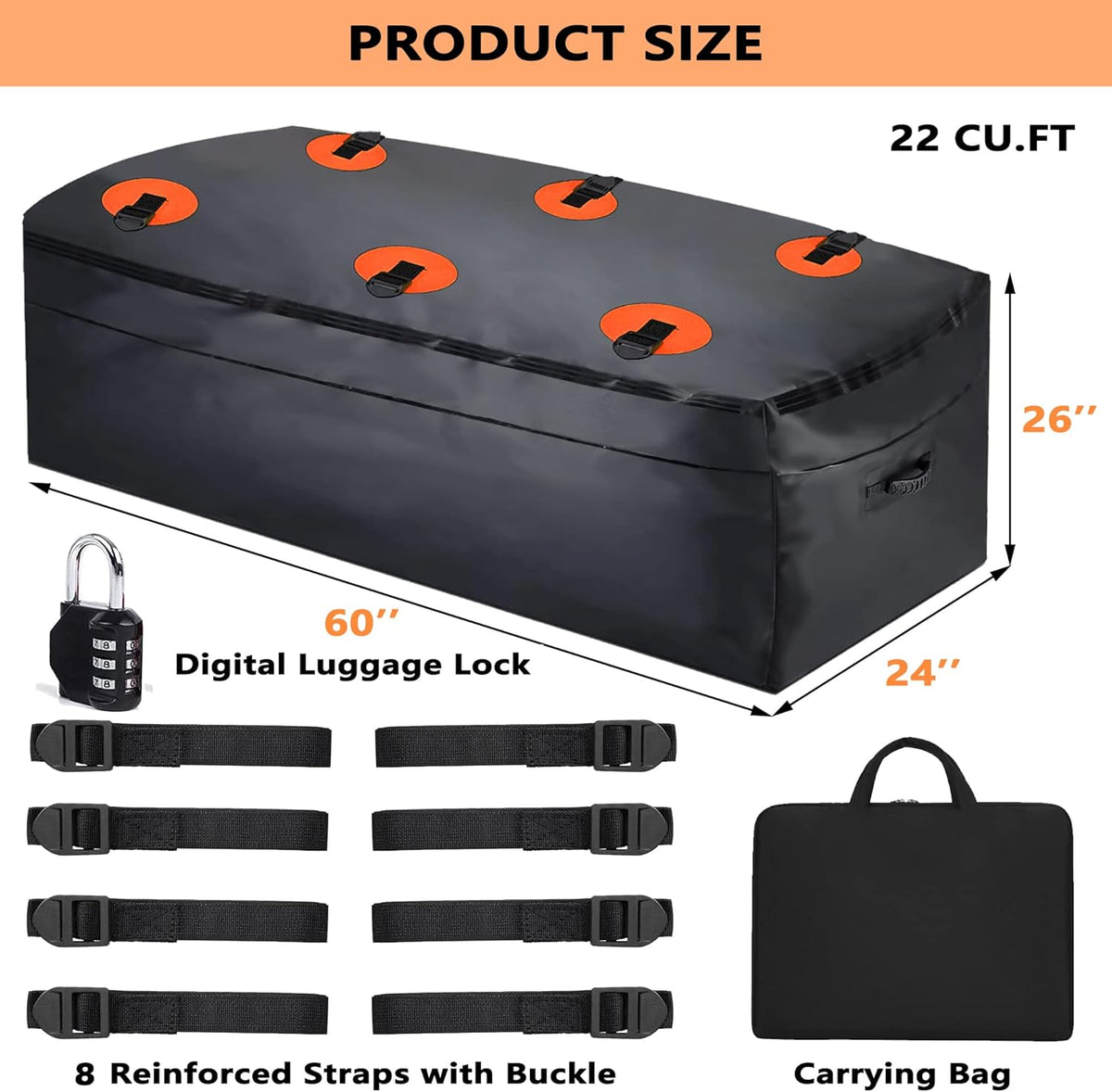 Hitch Cargo Carrier Bag 60 x 24 x 26 Foldable with 6 Reinforced Straps B6575