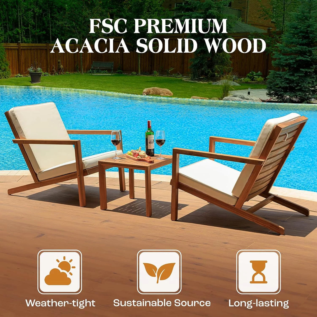 Outdoor Club Chairs Set of 2 with Wooden Side Table D3782