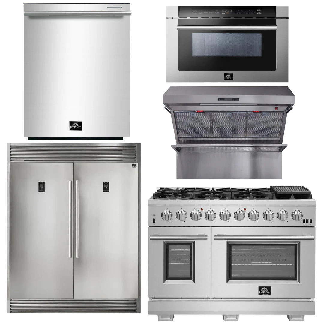 48 Gas Range, Wall Mount Range Hood, Refrigerator, Microwave, Dishwasher U775