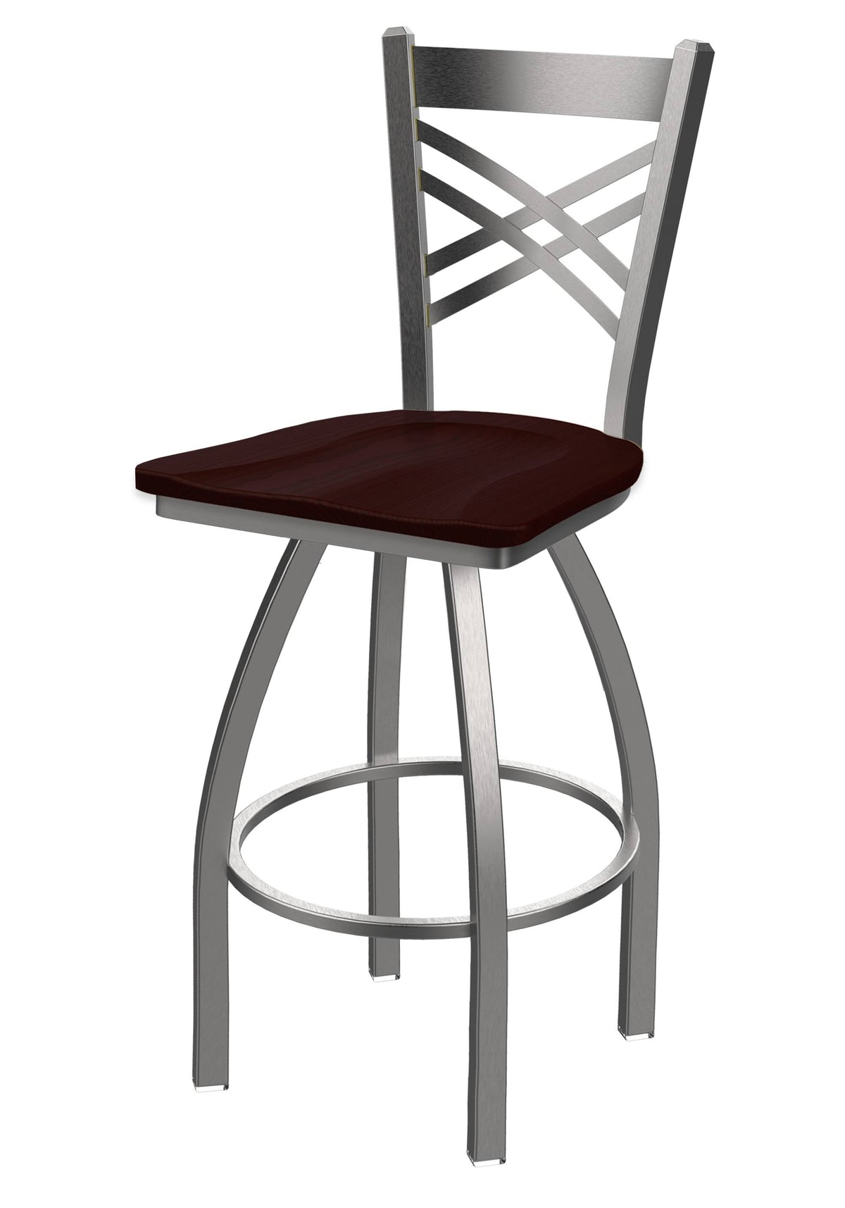Swivel Counter Stool with Stainless Finish and Dark Cherry Oak Seat V38531