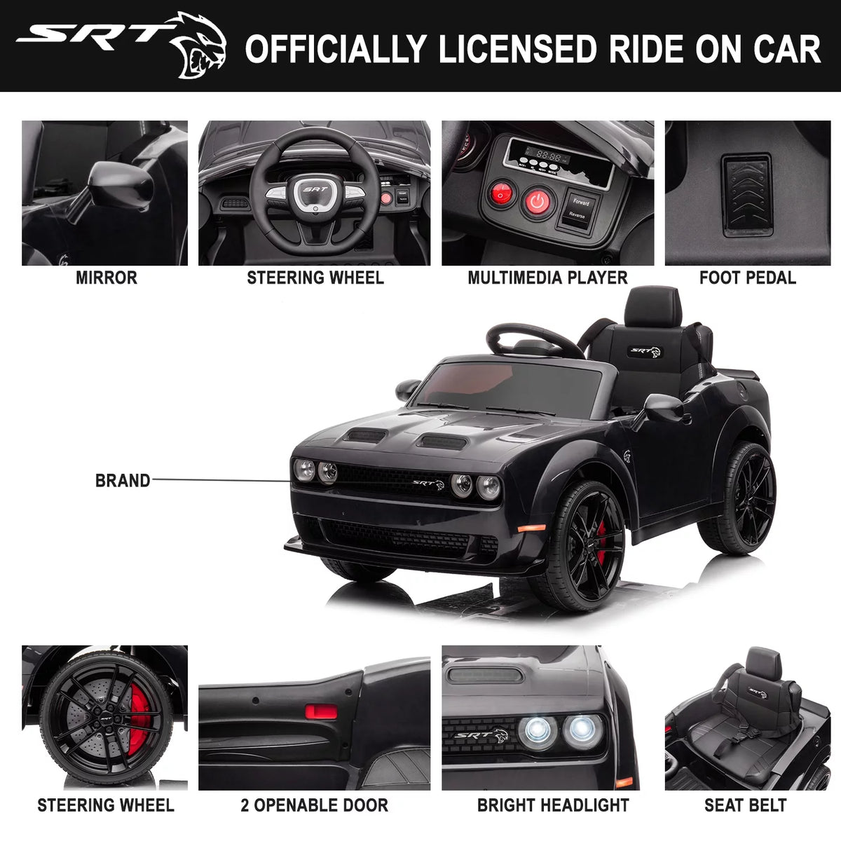 12 V Powered Ride On Car with Remote Control, Black T8439