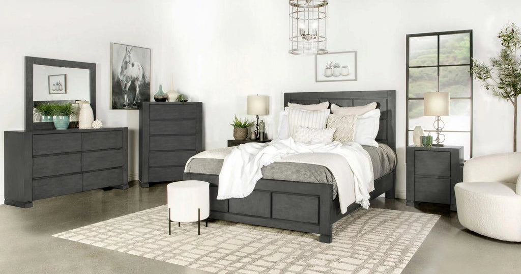 Dark Grey Rectangular Panel Bed F196171