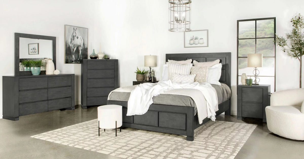 Dark Grey Rectangular Panel Bed F196171