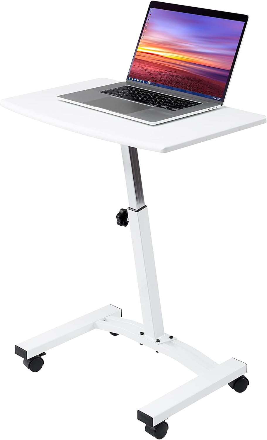 Mobile Height Adjustable Laptop Workstation Desk Cart with Wheels, White V849