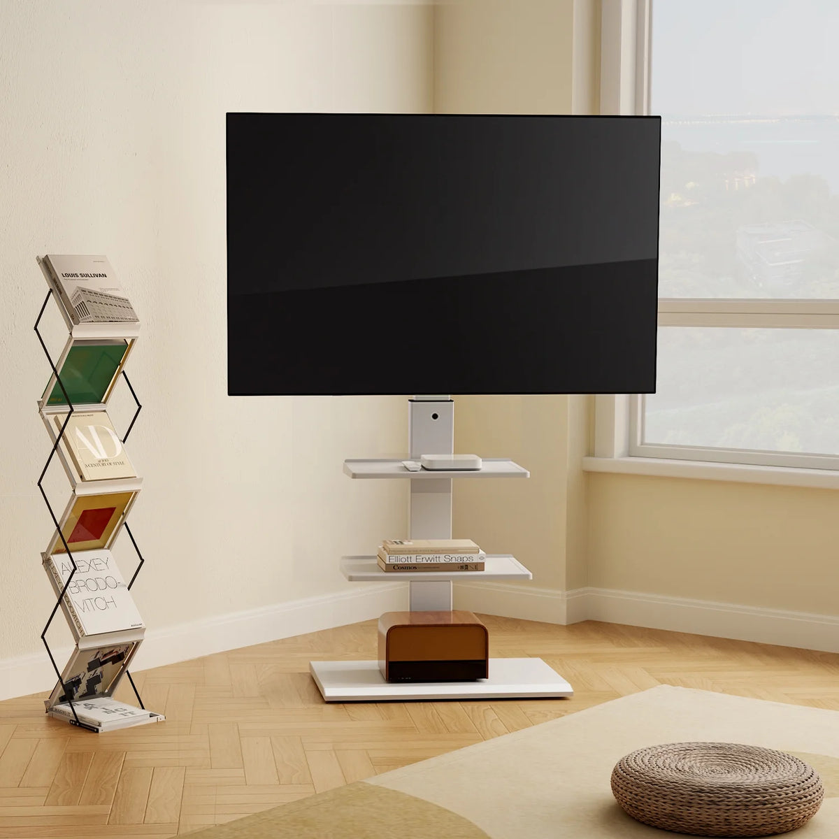 White Floor TV Stand with Mount for 26-65 inch Flat Screen TVs C771
