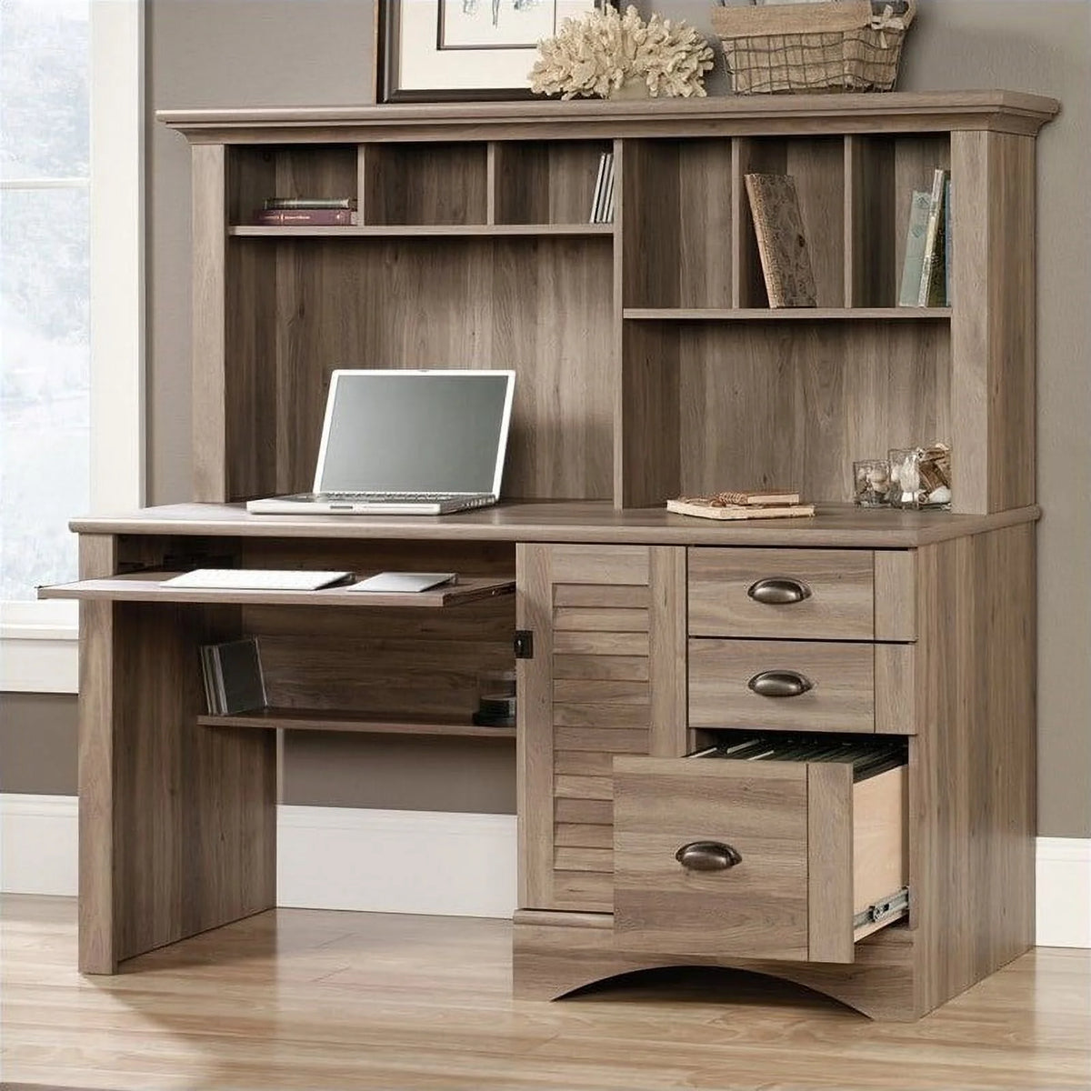Modern Wood Computer Desk with Hutch V59647