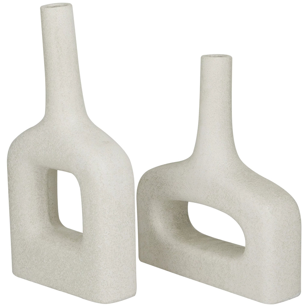 Ceramic Round Donut Shaped Vase Set of 2 White H969
