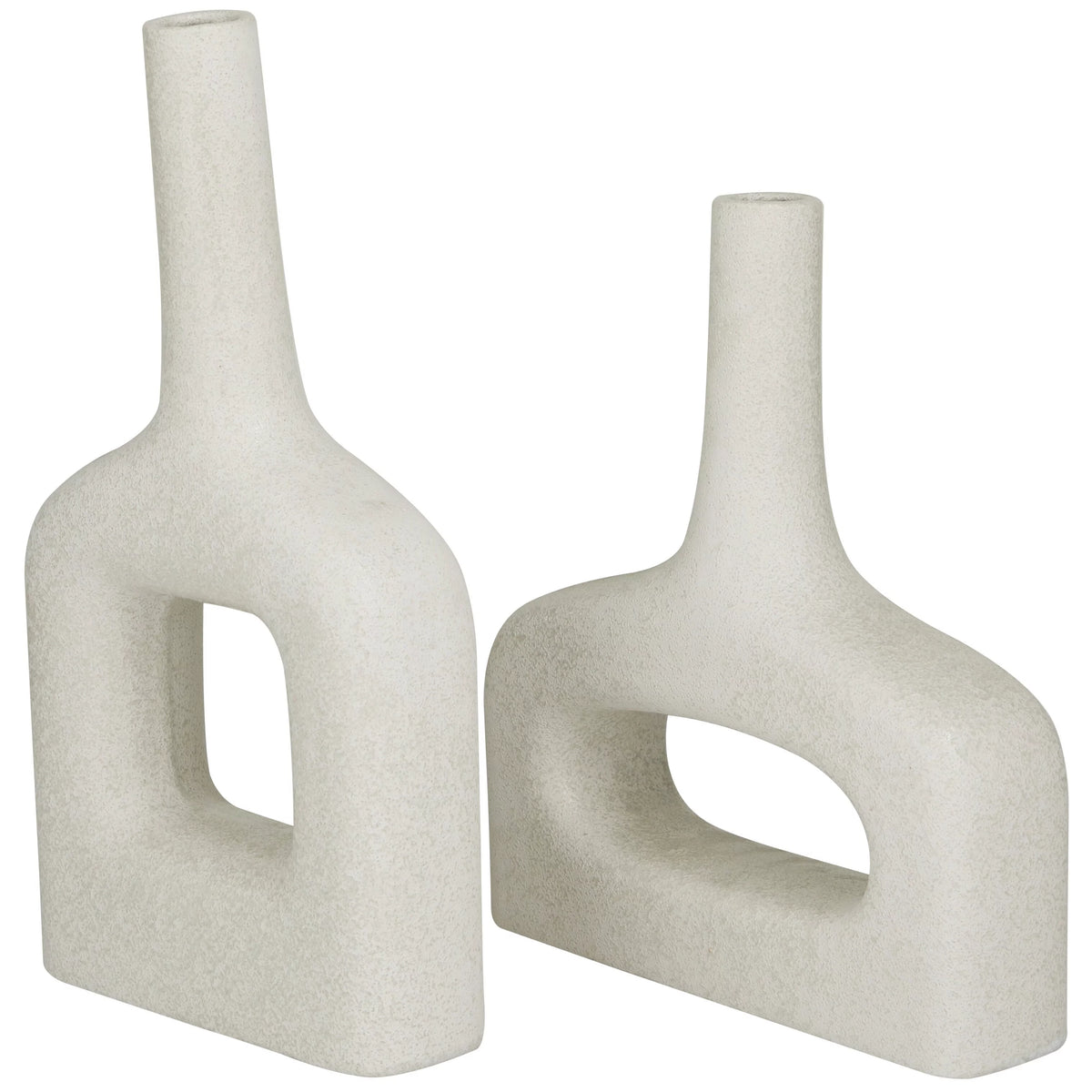 Ceramic Round Donut Shaped Vase Set of 2 White H969