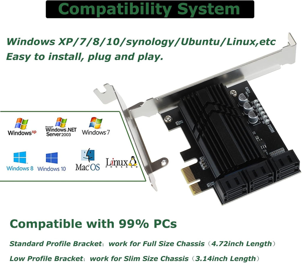 PCIe X4 6 Ports SATA III Expansion Card 6 Gbps with 6 SATA Cables I689