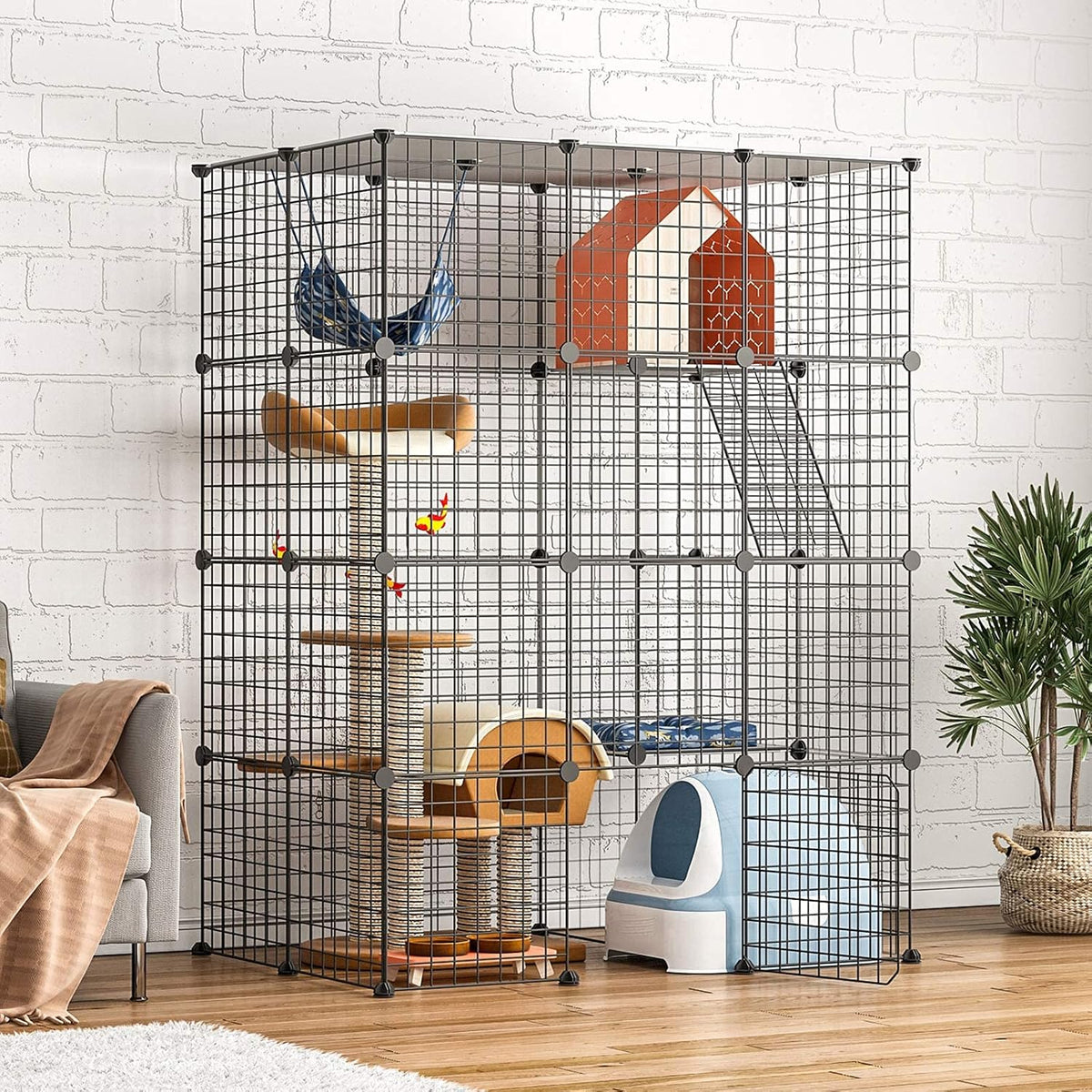 Large Cat Cage Indoor DIY Cat Playpen Detachable Metal Wire Kennels Crate H616876