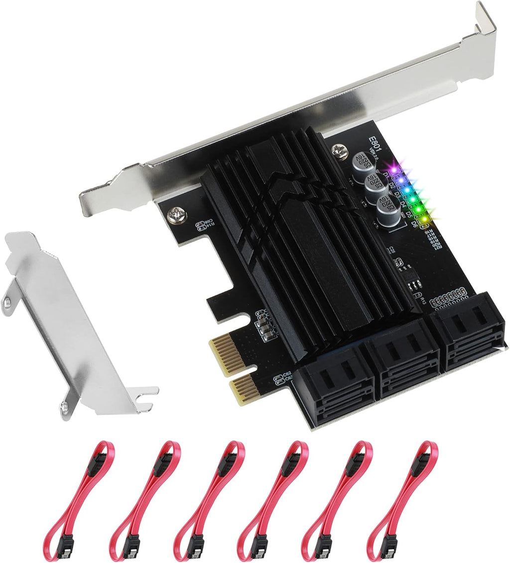 PCIe X4 6 Ports SATA III Expansion Card 6 Gbps with 6 SATA Cables I689
