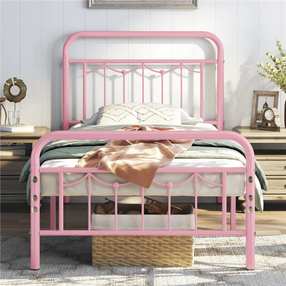Queen Size Matte Black Metal Platform Bed Frame with Headboard and Footboard F201