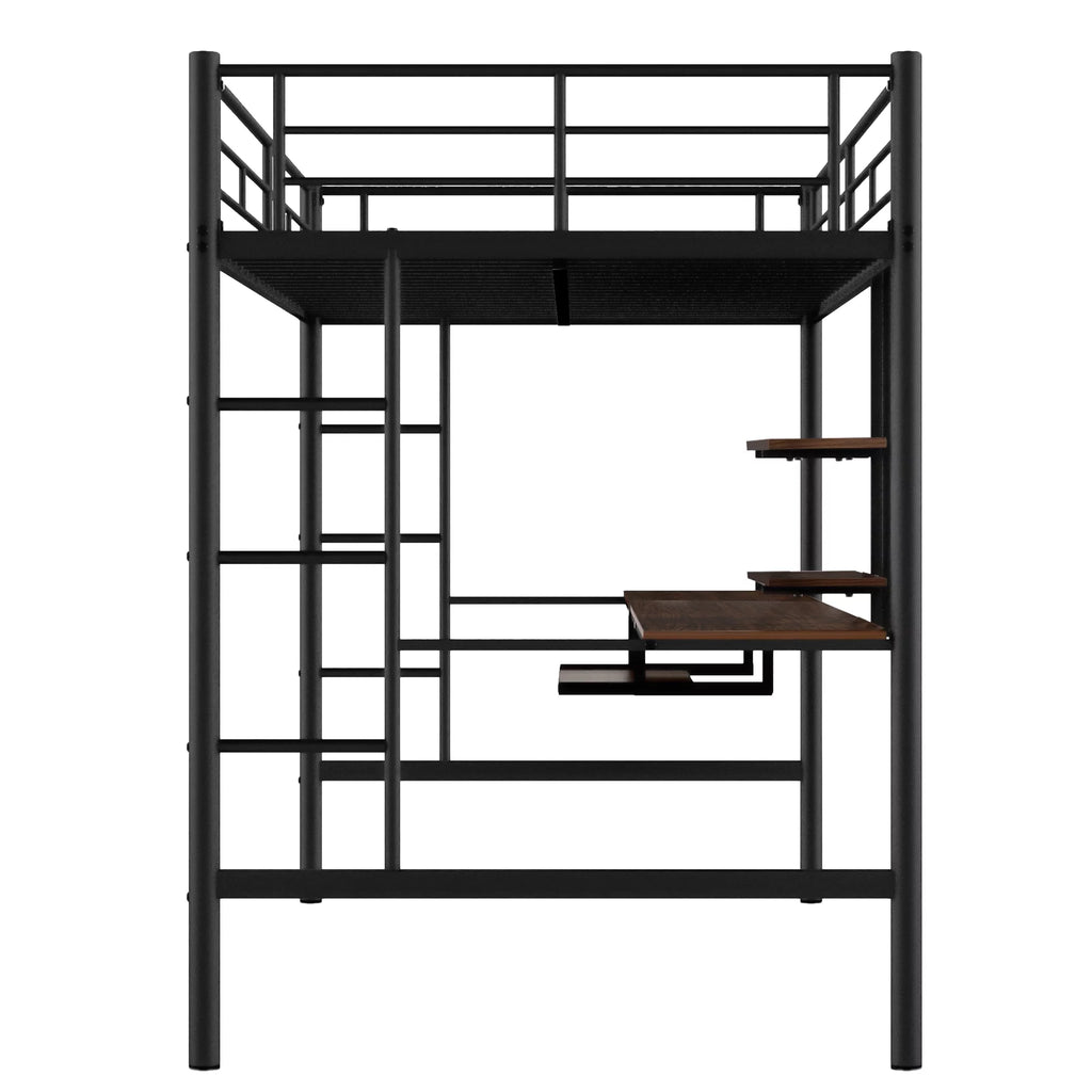 Metal Twin Size Loft Bed with Desk and Shelf T506
