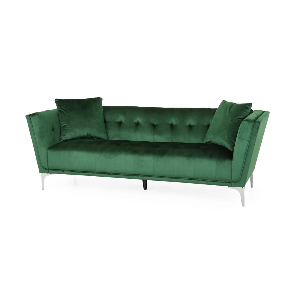 Modern Glam Velvet Tufted 3 Seater Sofa with Accent Pillows R250544