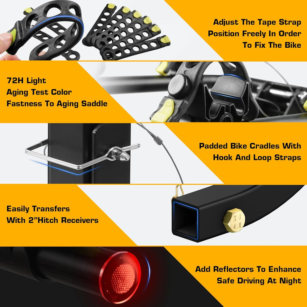2 Bike Heavy Duty Rear Hitch Mount Bike Rack with Tie Down Strap F286