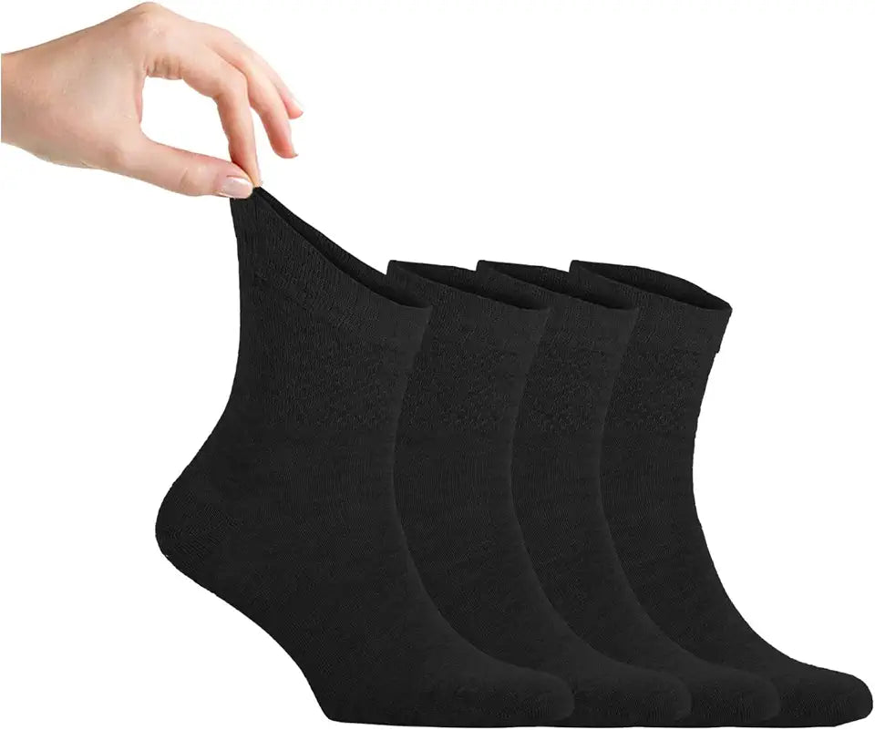 Men Loose Diabetic Ankle Socks 4-Pair Super Soft Bamboo Viscose Seamless Toe Non-Binding Top W7279