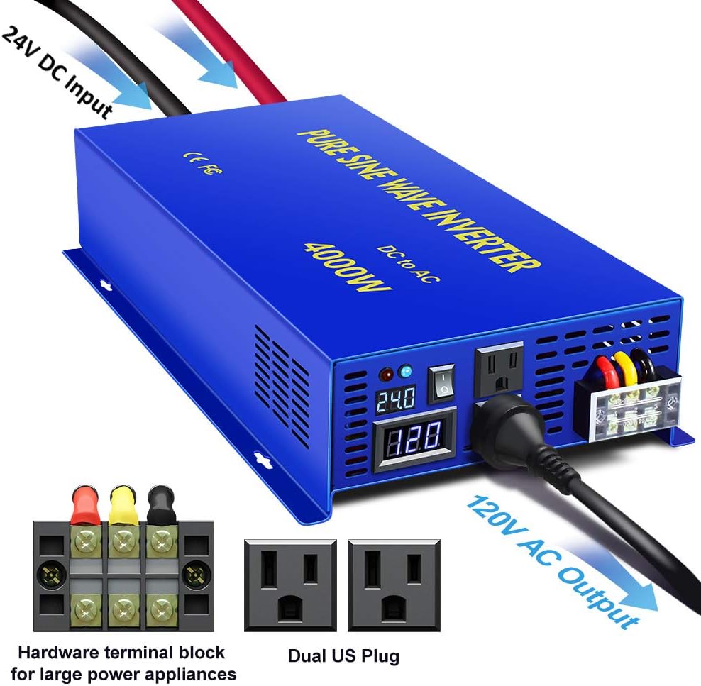 Pure Sine Wave Power Inverter 3500W 24V DC to AC 110V 120V with LCD Display E2241