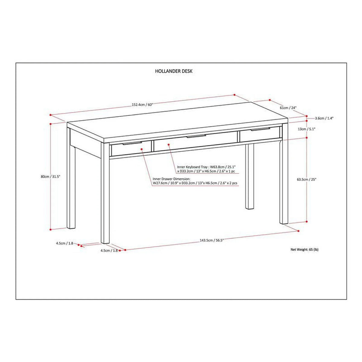 Solid Wood Contemporary 60 " Desk in Hickory Brown P66158