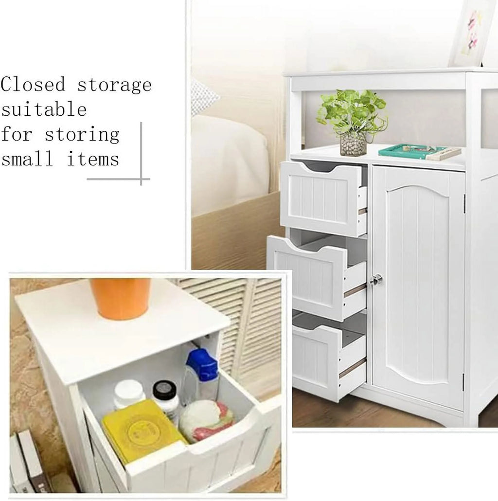 White Wooden Storage Cabinet with 3 Drawers 1 Door Q2783