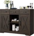 Dark Brown Wood Buffet Storage Cabinet with Barn Doors O63160