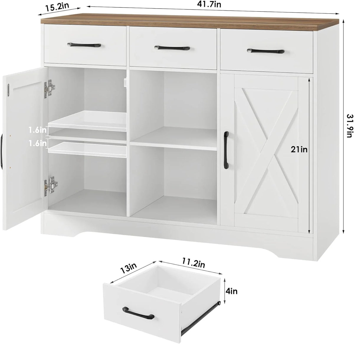 Dark Brown Wood Buffet Storage Cabinet with Barn Doors O63160
