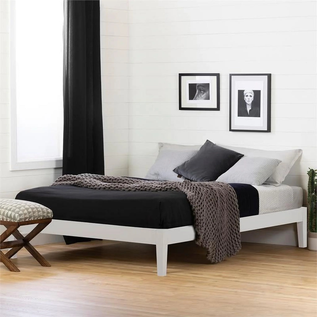 White Wood Queen Size Platform Bed M4748
