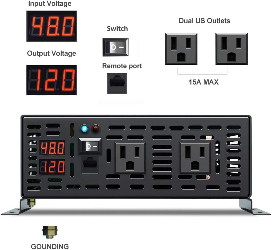 1500W 12V Pure Sine Wave Power Inverter with Remote Controller N75431