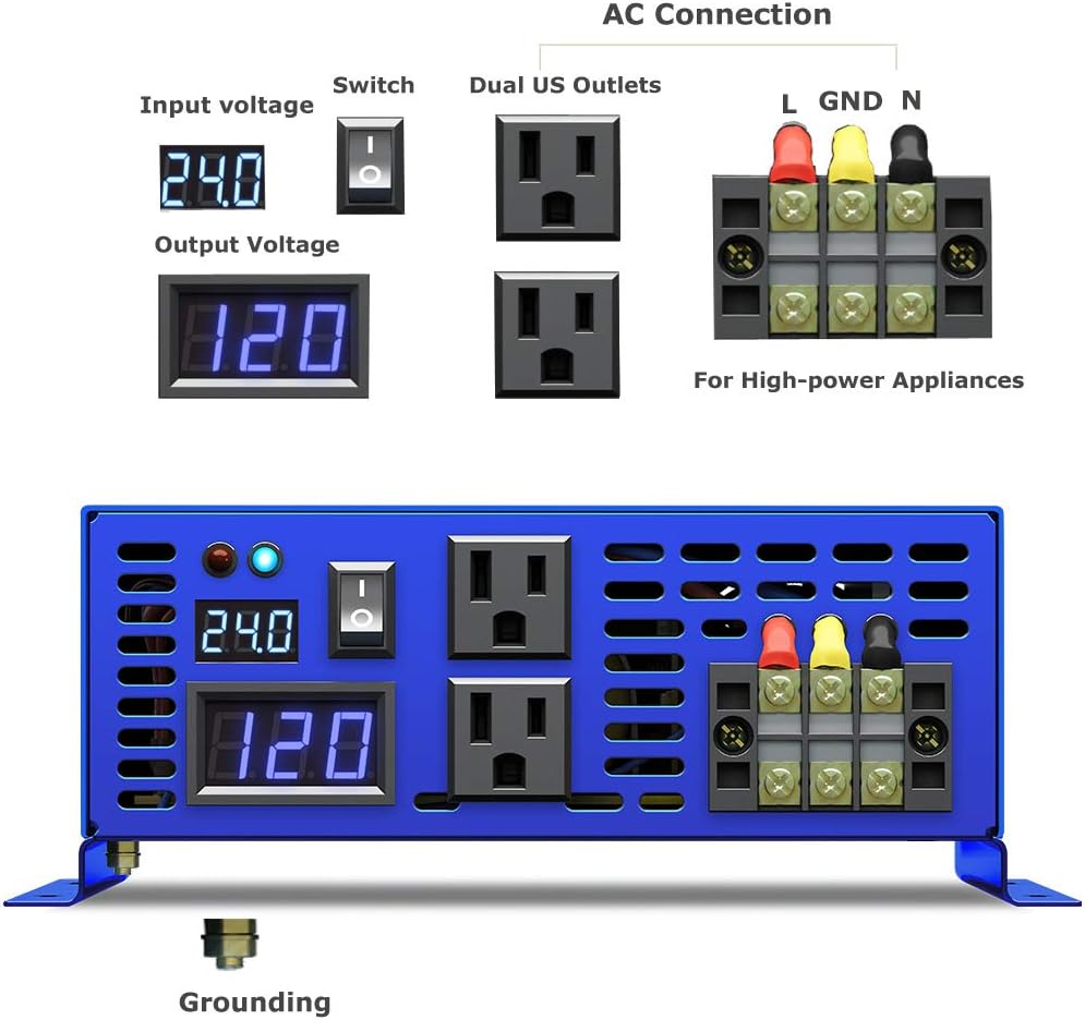 Pure Sine Wave Power Inverter 3500W 24V DC to AC 110V 120V with LCD Display E2241