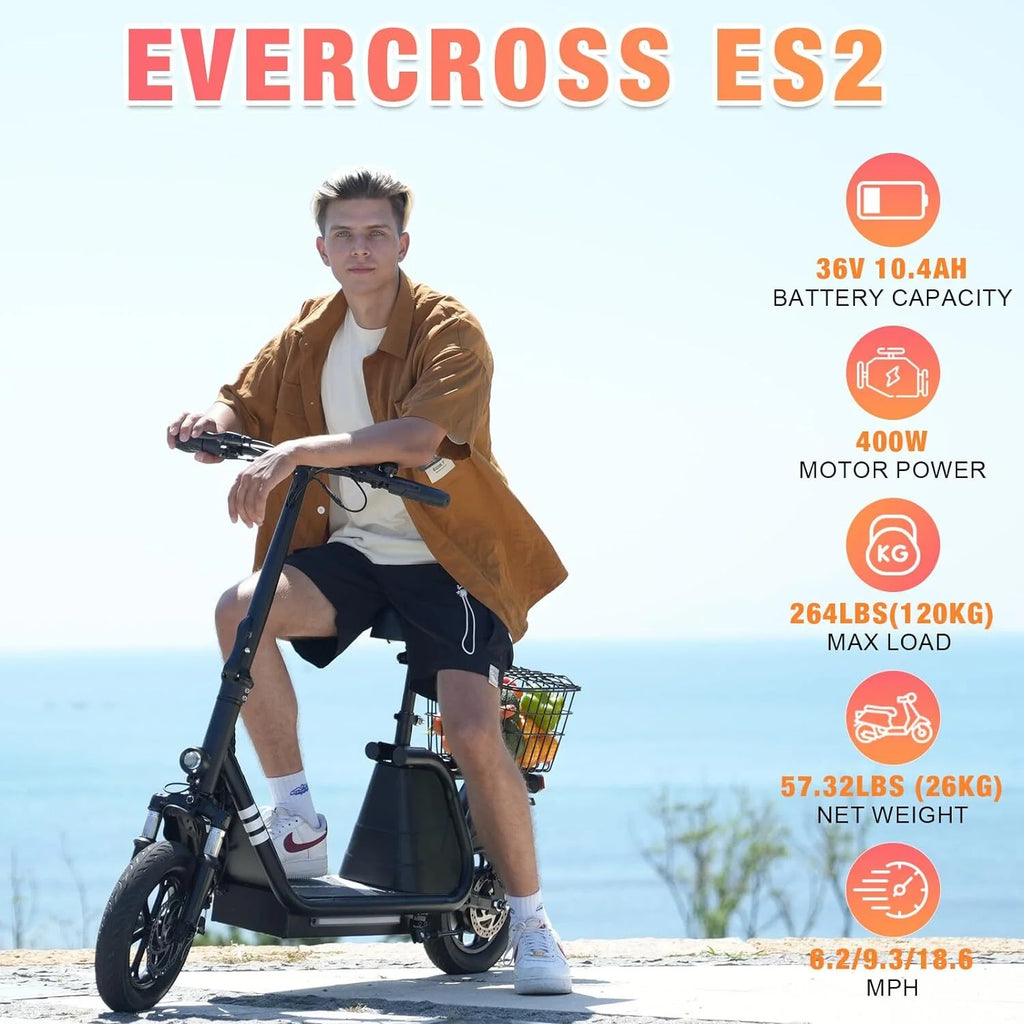 Electric Scooter with Seat, 400W Motor, 12 Pneumatic Tire Foldable U6493