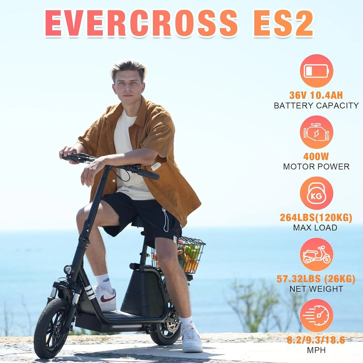 Electric Scooter with Seat, 400W Motor, 12 Pneumatic Tire Foldable U6493