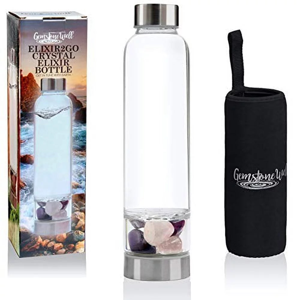 Crystal Water Bottle Elixir Set with Amethyst & Clear Quartz J6143