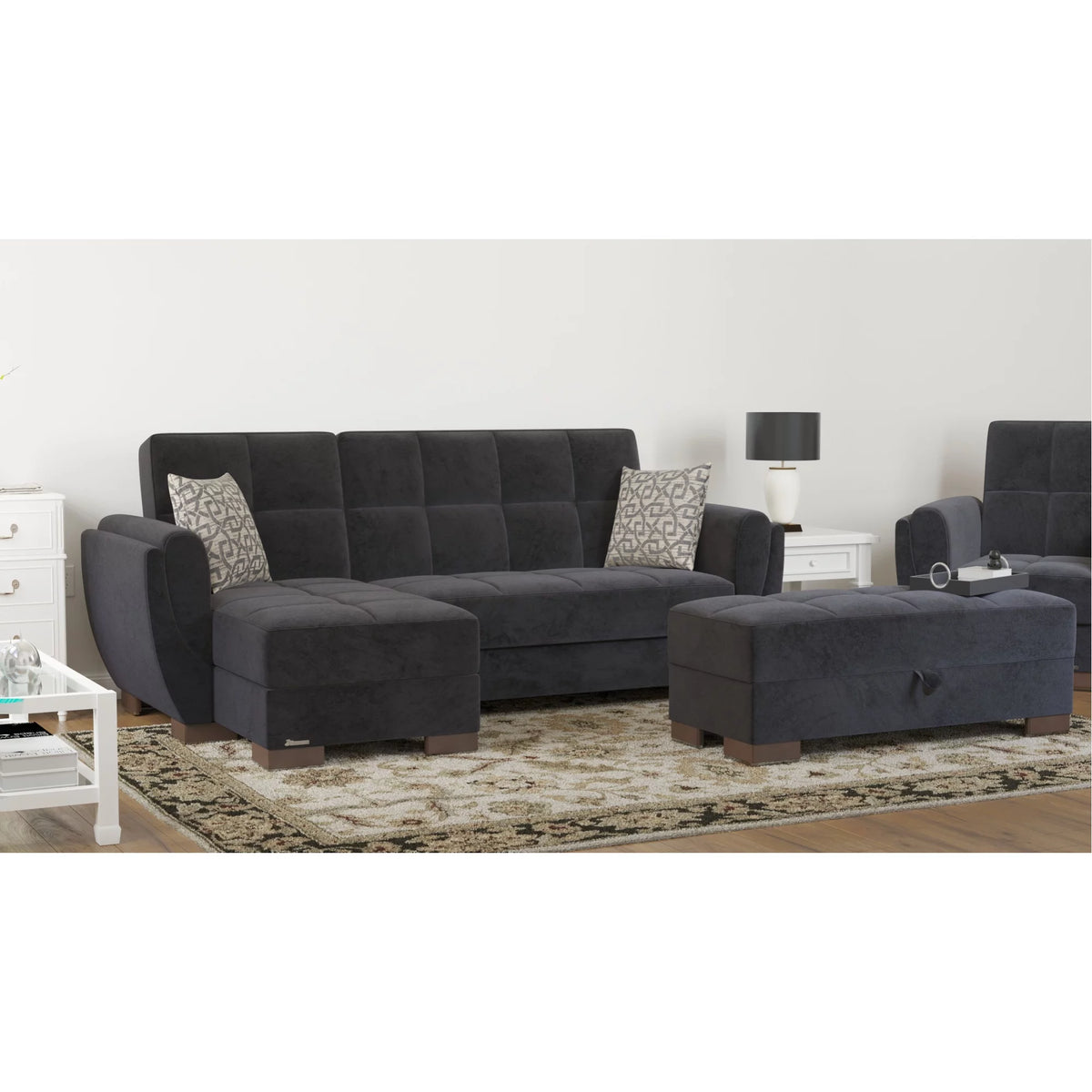 Black Microfiber Sectional F58304