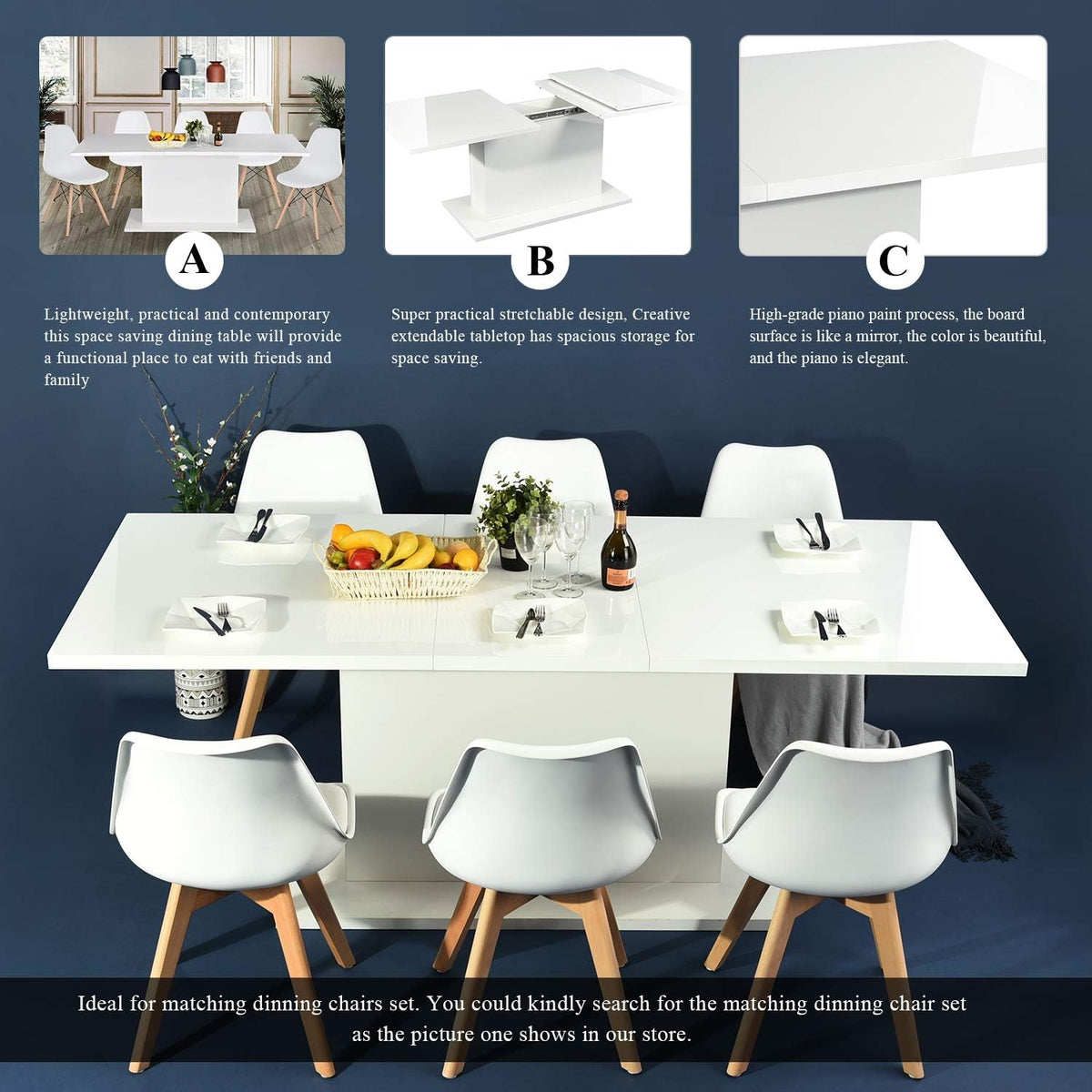 Gloss White Extensible Wooden Dining Table J550