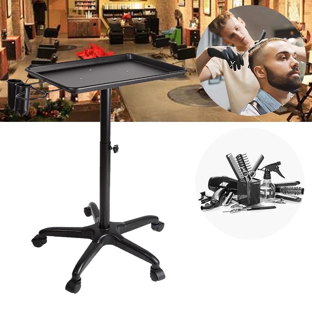 Black Adjustable Aluminum Salon Tray Cart on Wheels F5773
