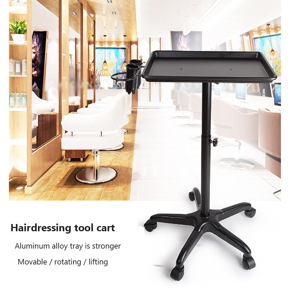 Black Adjustable Aluminum Salon Tray Cart on Wheels F5773