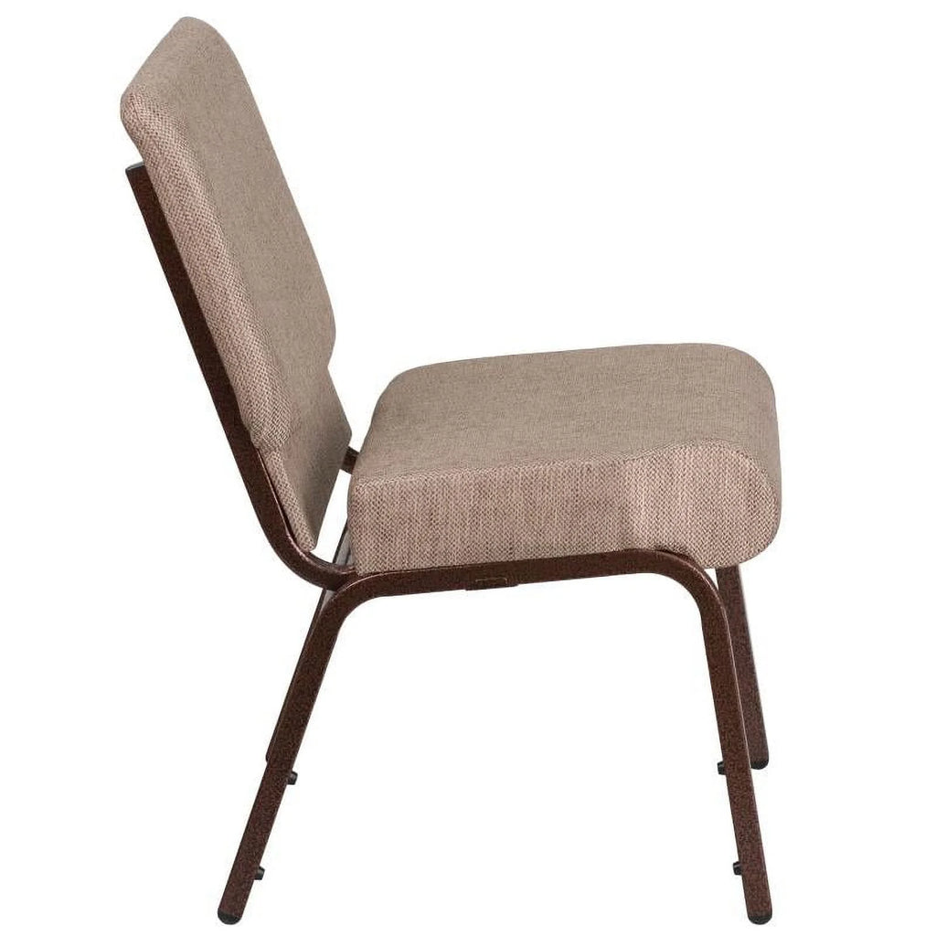 21'' Wide Beige Fabric Stackable Church Chair with Book Pouch B7452